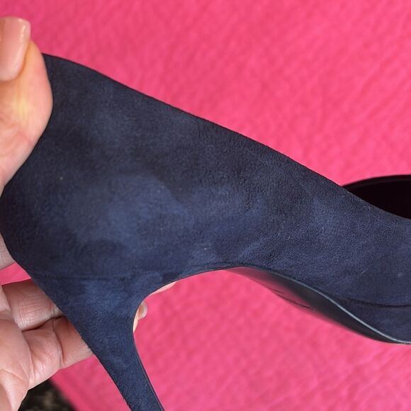 YSL navy blue suede Peep-Toe Heels, US7 - Picture 9 of 11